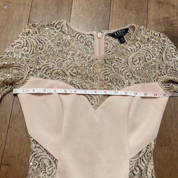 Lipsy maxi bodycon longsleeve lace sequins mermaid dress cream rose gold sz 4 - Picture 10 of 15